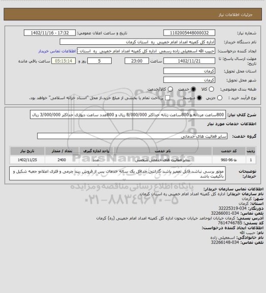 استعلام 800ساعت مردانه و 800ساعت زنانه حداکثر 8/000/000 ریال و 800عدد ساعت دیواری حداکثر 3/000/000 ریال