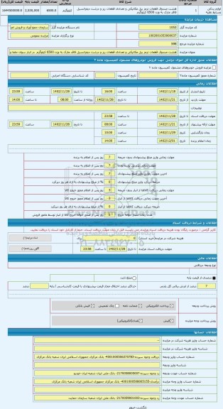 مزایده ، هشت صندوق قطعات ترمز بیل مکانیکی و تعدادی قطعات ریز و درشت دیفرانسیل فاقد مارک به وزن 6500 کیلوگرم  در انبار سوان جلفا