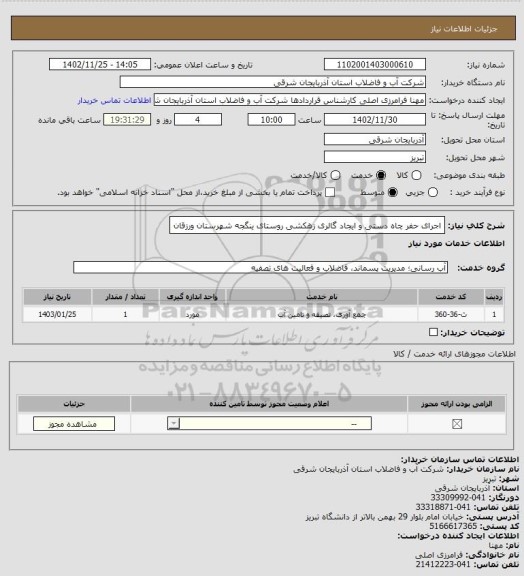 استعلام اجرای حفر چاه دستی و ایجاد گالری زهکشی روستای ینگجه شهرستان ورزقان