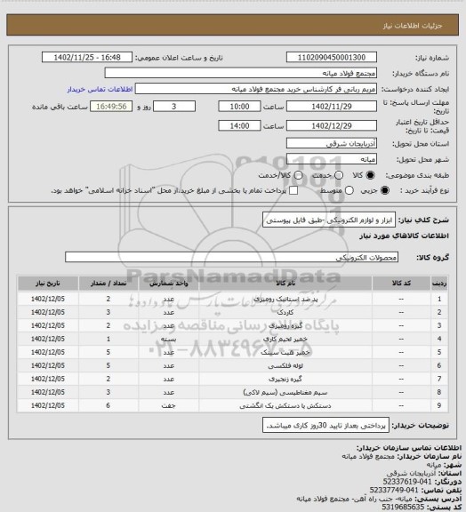 استعلام ابزار و لوازم الکترونیکی -طبق فایل پیوستی