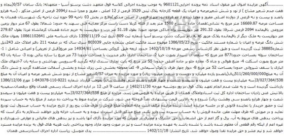 آگهی مزایده یک قطعه کارخانه پلاک ثبتی 3529 فرعی از 12 اصلی ، مفروز و مجزا شده از2094 فرعی از اصلی