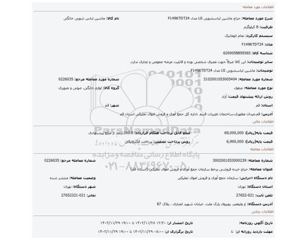 ماشین لباسشویی LG مدل F1496TDT24