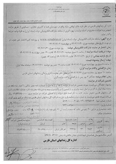 مزایده واگذاری ملک اوقافی مازاد با کاربری تجاری- مسکونی 