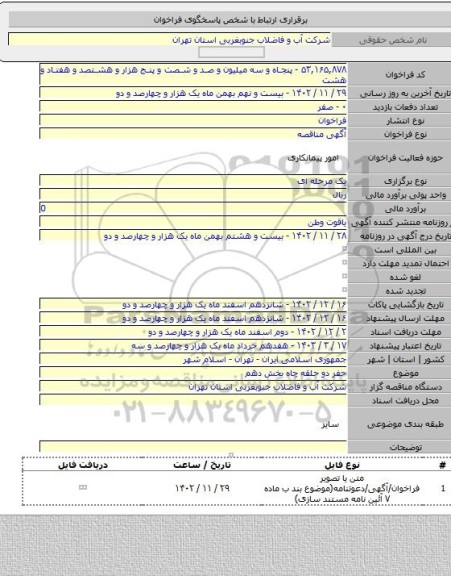 مناقصه, حفر دو حلقه چاه بخش دهم