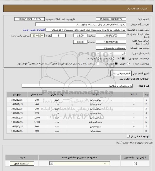 استعلام اقلام مصرفی دیالیز