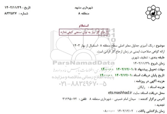 استعلام رنگ آمیزی جداول معابر اصلی سطح منطقه 8