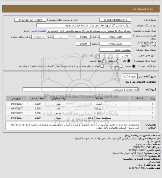 استعلام آبمیوه و کیک