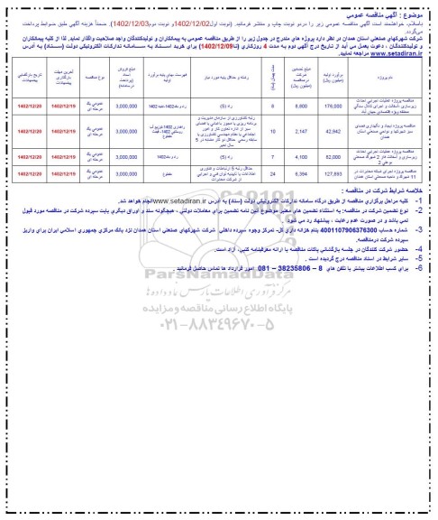 مناقصه عمومی پروژه عملیات اجرایی احداث زیرسازی، آسفالت و اجرای کانال سنگی...