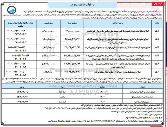 فراخوان مناقصه اصلاح خط فاضلاب خیابان شهیدان کاظمی  و ... 