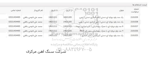 استعلام یک عدد ولو دروازه ای دستی (شیر اسلاری دستی) زوبی ...