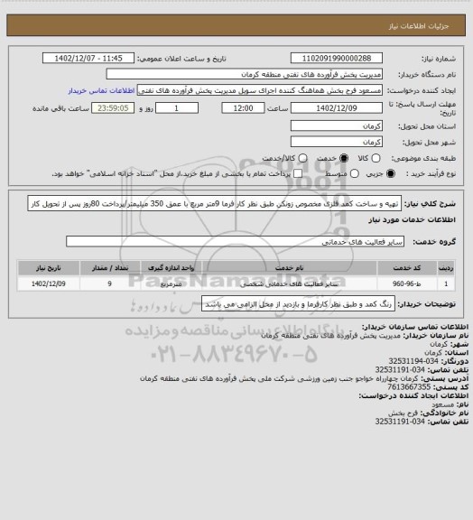 استعلام تهیه و ساخت کمد فلزی مخصوص زونکن طبق نظر کار فرما 9متر مربع با عمق 350 میلیمتر/پرداخت 80روز پس از تحویل کار