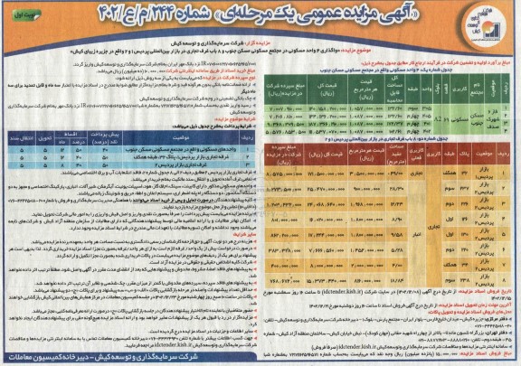 مزایده واگذاری 4 واحد مسکونی و 8 باب غرف تجاری