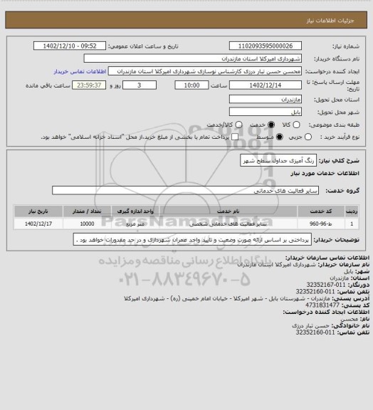 استعلام رنگ آمیزی جداول سطح شهر