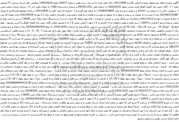 مزایده ششدانگ اعیان پلاک ثبتی 36555 ( سی و شش هزار و پانصد و پنجاه و پنج ) فرعی از 30979 