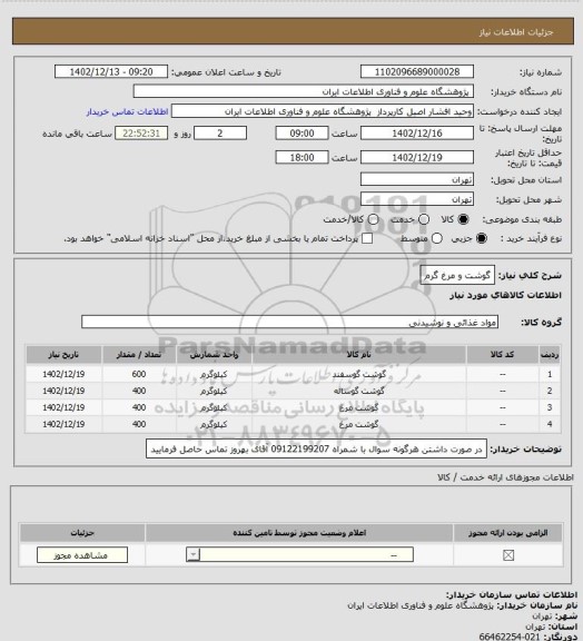 استعلام گوشت و مرغ گرم