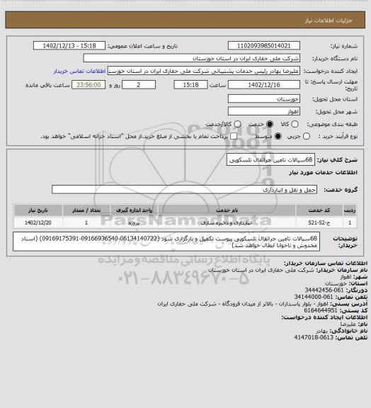 استعلام 68سیالات تامین جراثقال تلسکوپی