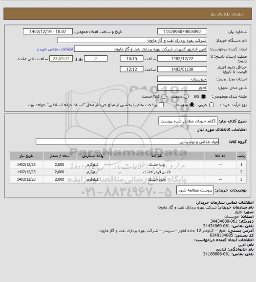 استعلام 3قلم حبوبات مطابق شرح پیوست