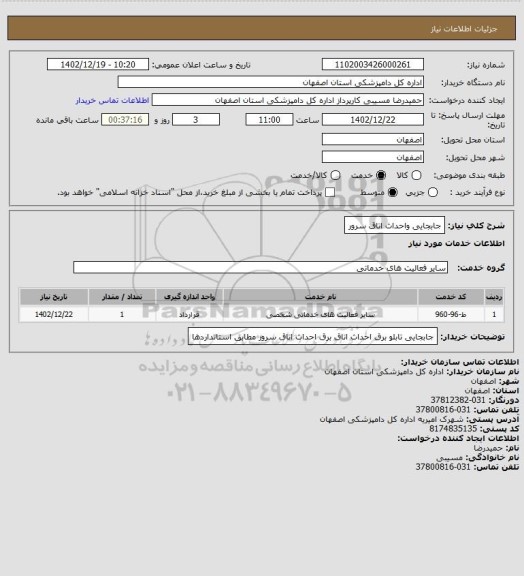 استعلام جابجایی واحداث اتاق سرور