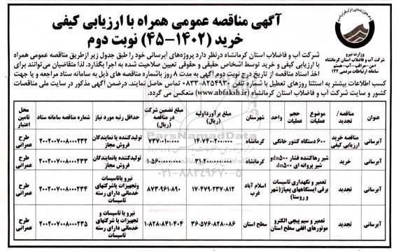 مناقصه 600 دستگاه کنتور خانگی و ... - نوبت دوم 