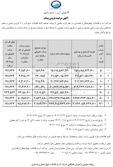 مزایده فروش پساب