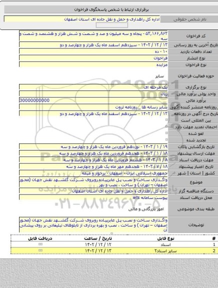 مزایده, واگذاری ساخت و نصب پل عابرپیاده روبروی شرکت گلشهد نقش جهان (محور اصفهان – تهران ) و ساخت ، نصب و بهر