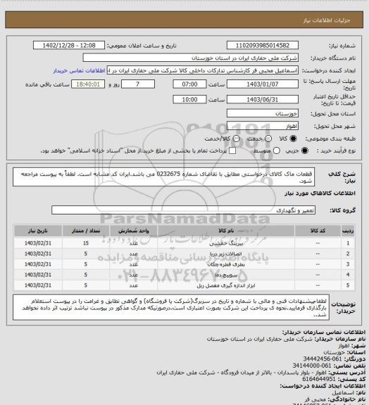 استعلام قطعات ماک کالای درخواستی مطابق با تقاضای شماره 0232675  می باشد.ایران کد مشابه است. لطفاً به پیوست مراجعه شود.