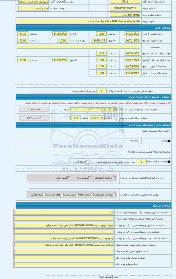 مزایده ، واگذاری به اجاره تعداد 1698 جایگاه پارک حاشیه ای