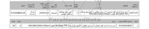 استعلام، خرید و راه اندزی کولر صنعتی 7 تن تبرید واقعی با کمپرسور اسکرال ZR125KCE-TFD کوپلند IP54/380n/50HZ/1450rpm