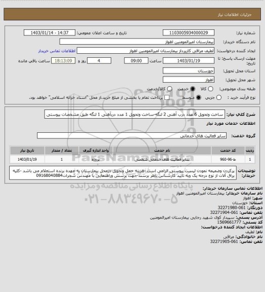 استعلام ساخت وتحویل 6 عدد درب آهنی 2 لنگه-ساخت وتحویل 1  عدد دربآهنی 1 لنگه طبق مشخصات پیوستی