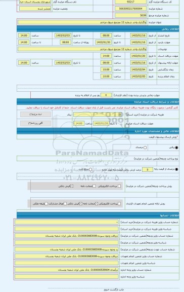 مزایده ، واگذاری واحد شماره 12 مجتمع صنوف مزاحم