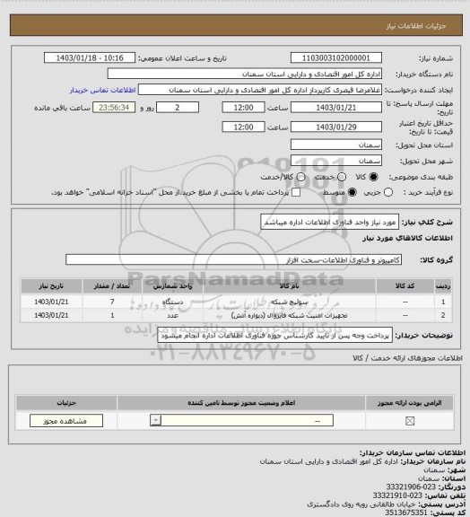 استعلام مورد نیاز واحد فناوری اطلاعات اداره میباشد