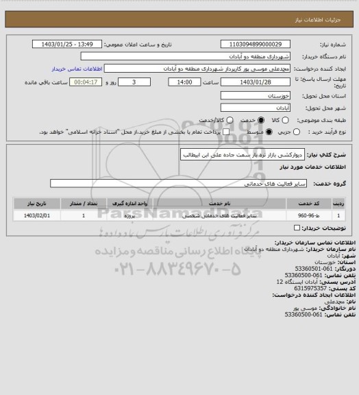 استعلام دیوارکشی بازار تره بار سمت جاده علی ابن ابیطالب