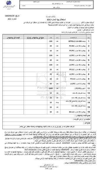 استعلام خرید یونیت و پچکورد و اداپتور 