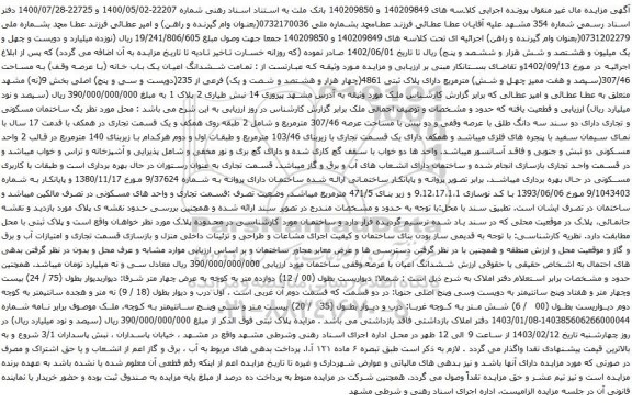 مزایده تمامت ششدانگ اعیان یک باب خانه (با عرصه وقف) به مساحت 307/46 مترمربع دارای پلاک ثبتی 4861 فرعی از 235 اصلی