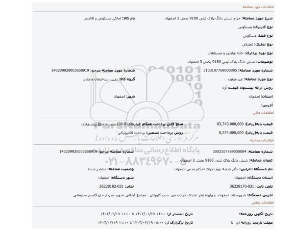 شش دانگ پلاک ثبتی 9180 بخش 3 اصفهان