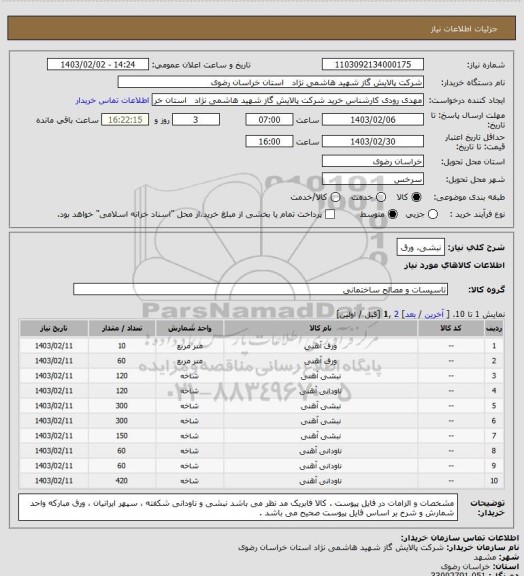 استعلام نبشی، ورق