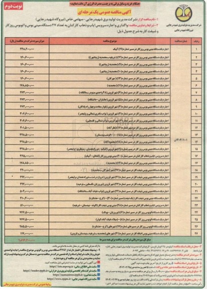 مناقصه واگذاری و اجاره سرویس ایاب و ذهاب کارکنان به تعداد 27 دستگاه مینی بوس و اتوبوس - نوبت دوم