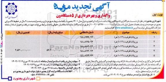 مزایده واگذاری و بهره برداری از 5 دستگاه ون تجدید