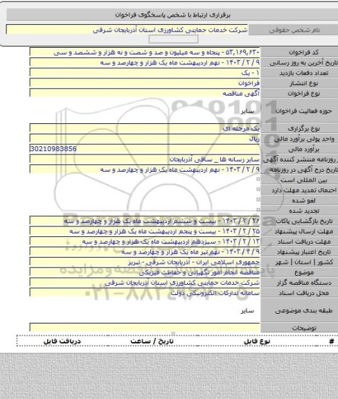 مناقصه, مناقصه انجام امور نگهبانی و حفاظت فیزیکی