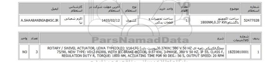 استعلام، ساخت اکچویتور باگشتاور1800NM,0.37 KW