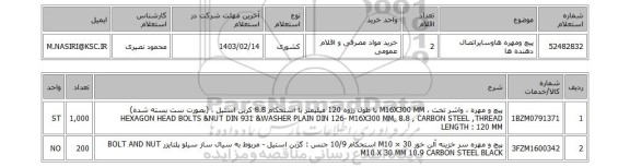 استعلام، پیچ ومهره هاوسایراتصال دهنده ها