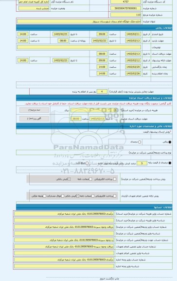 مزایده ، اجاره ملک خوابگاه امام سجاد شهرستان سبزوار