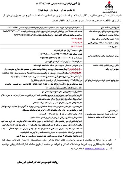 تجدید مناقصه نصب 8000 کنتور و رگلاتور 