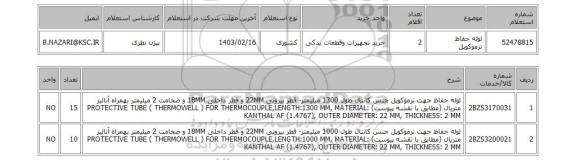 استعلام، لوله حفاظ ترموکوپل