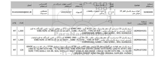 استعلام، انواع سیم بکسل قطر 10 میلی متر