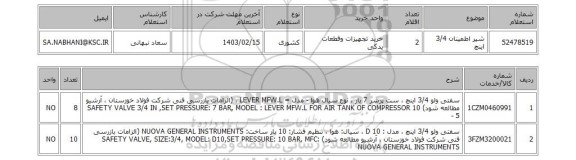 استعلام، شیر اطمینان 3/4 اینچ