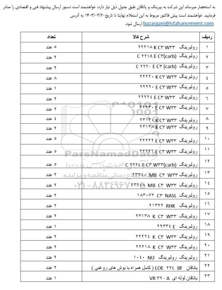 استعلام بیرینگ و یاتاقان 