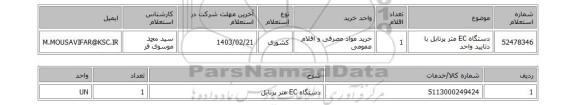 استعلام، دستگاه EC متر پرتابل با دتایید واحد