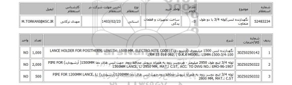 استعلام، نگهدارنده لنس/لوله 3/4 با دو طول متفاوت