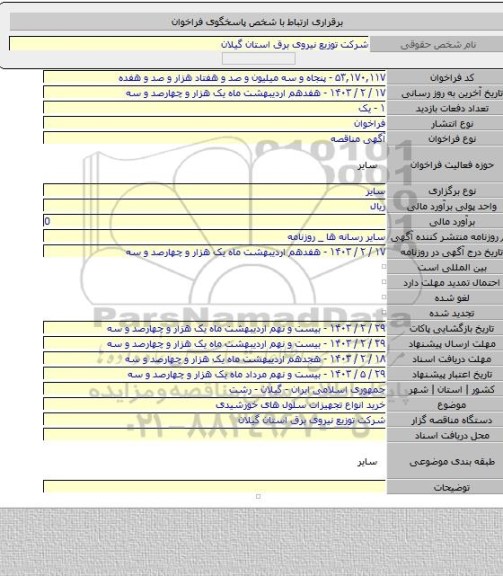 مناقصه, خرید انواع تجهیزات سلول های خورشیدی